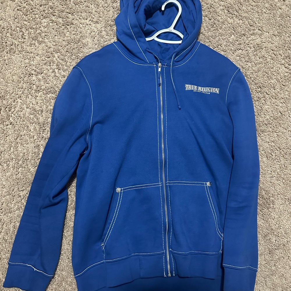 True Religion Men's Zip Up Blue Sweater